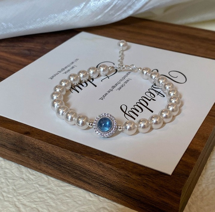 925 Sterling Silver Pearl Blue Bracelet 